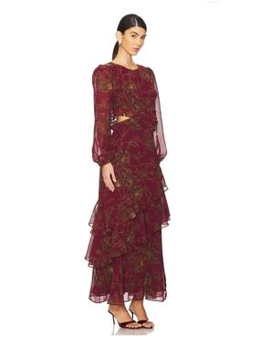 NWOT! ASTR The Label Anthro Biella Cutout Ruffle Side Slit Women's Maxi Dress XS